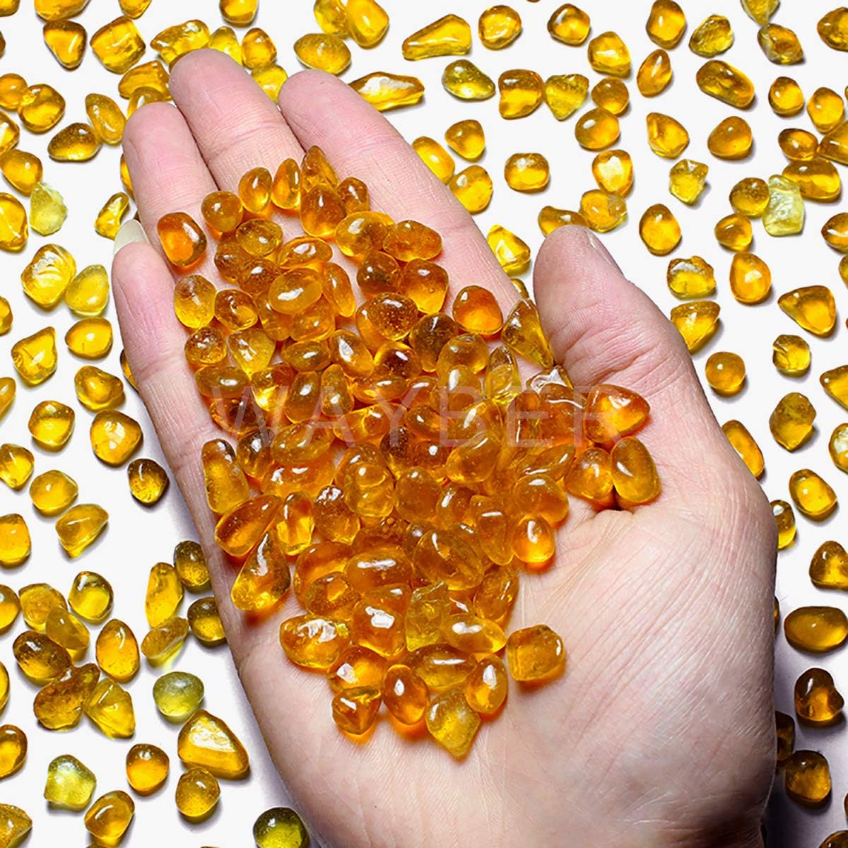 WAYBER Glass Stones, 1Lb/460g Irregular Sea Glass Pebbles Non-Toxic Artificial Crystal Stones for Vase Filler/Aquarium Decoration/Gems Displaying/Wishing Bottle Making, Orange