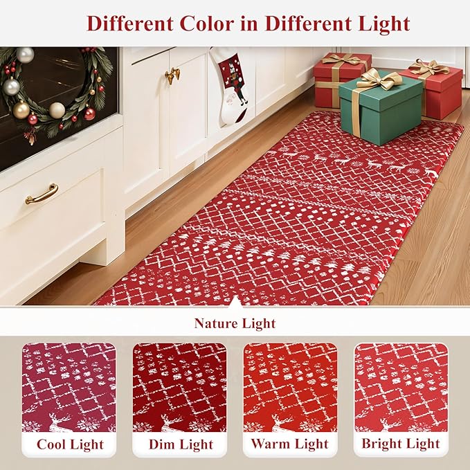KIMODE Christmas Kitchen Rugs Sets of 2, Anti Fatigue Mats for Kitchen Floor, Farmhouse Red Christmas Kitchen Decor, Cushioned Kitchen Floor Mats Non Slip for Sink Laundry Desk 17"x47"+17"x29"