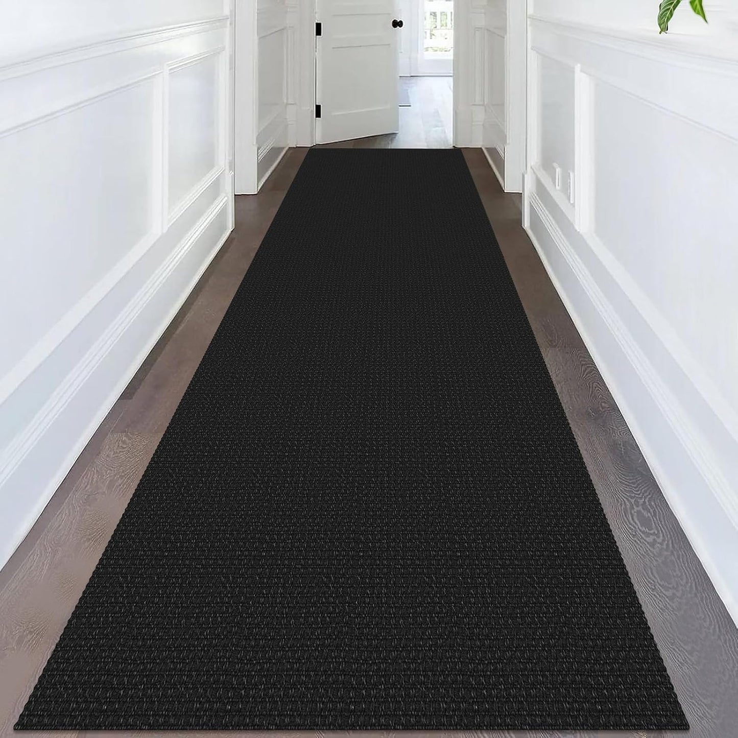 KOZYFLY Extra Long Runners for Hallways 3x14 ft Washable Kitchen Runner Non Slip Rubber Backed Hallway Rug Cotton Entryway Runner Rug Floor Carpet for Indoor Hall, Kitchen, Stair, Black/Dark Grey