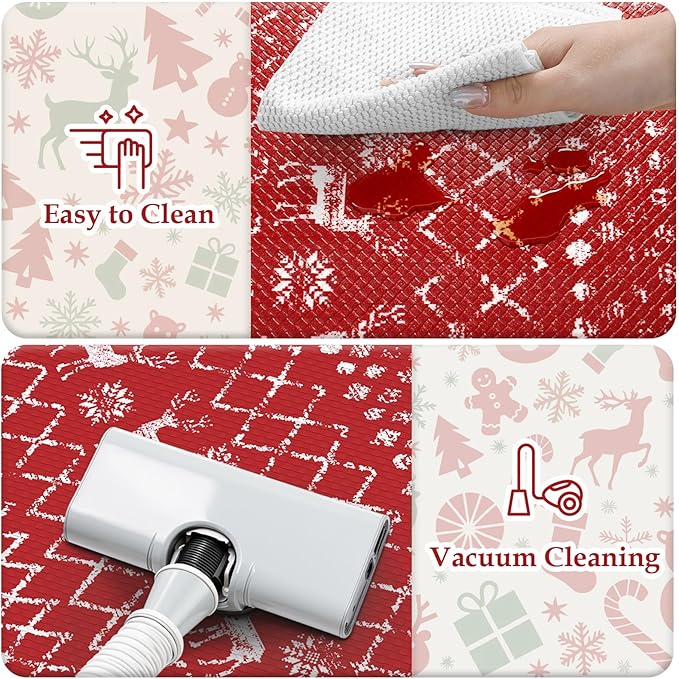 KIMODE Christmas Kitchen Rugs Sets of 2, Anti Fatigue Mats for Kitchen Floor, Farmhouse Red Christmas Kitchen Decor, Cushioned Kitchen Floor Mats Non Slip for Sink Laundry Desk 17"x47"+17"x29"