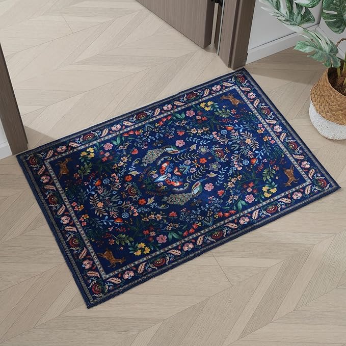 Entryway Rug 2x3 Rug Door Mat Indoor Entrance Washable Rug Small Non-Slip Low Pile Throw Rugs for Entryway, Kitchen, Front Door Indoor Entrance, Entry(Blue)