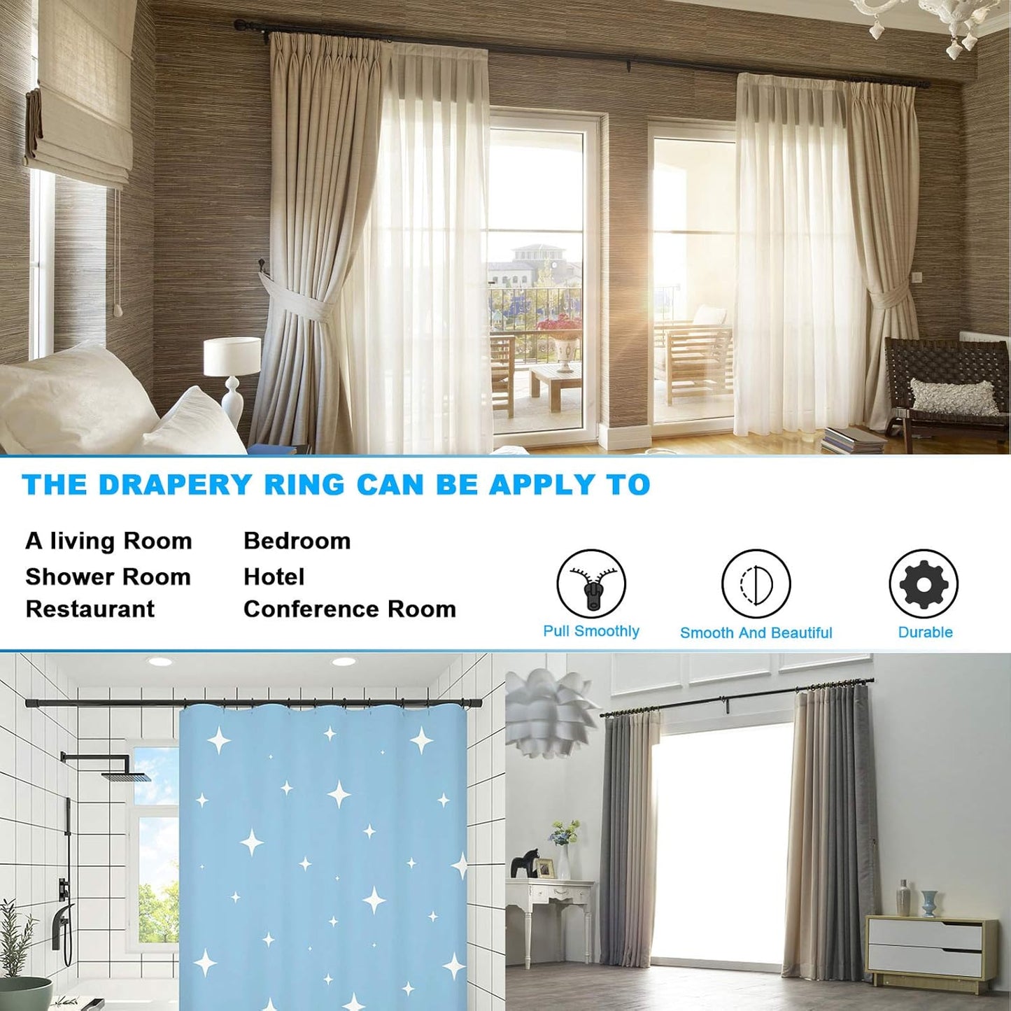 40 PCS Black Curtain Rings, Curtains Ring with Eyelet Apply for Up to 1 1/4-inch Curtain Rod (1.5 Inch Drapery Rings)