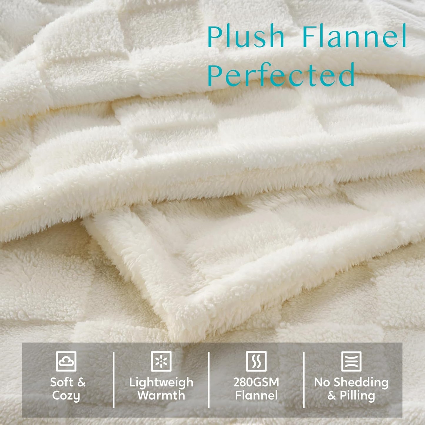 Joiedomi Twin Blanket for Bed, Soft White Fleece Checkered Blankets Gifts for Women Mom Girls, 280GSM Cozy Cute Soft Throw Home Room Decor Aesthetic Gifts 60x80 Inches