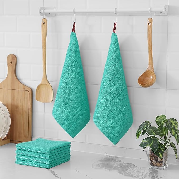 Homaxy 100% Cotton Terry Kitchen Dish Cloths, Ultra Soft and Absorbent Dish Towels for Kitchen, Suitable for Drying and Washing Dishes, 8 Pack, 12 x 12 Inches, Turquoise