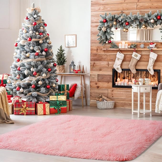 Pink Fluffy Area Rug for Girls Bedroom, 2x3 Shaggy Carpet for Kids Playroom, Nursery, Teen Living Room, Thick Fuzzy Plush for Dorm, Cute Room Decor for Baby