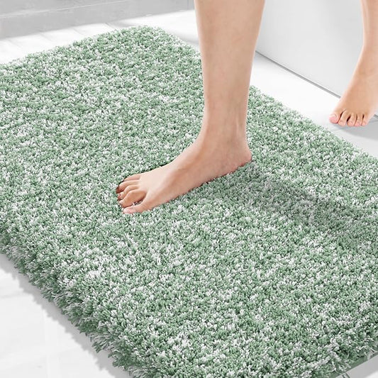 Yimobra Light Green and White Bathroom Rugs Non Slip Washable 36x24, Ultra Soft and Water Absorbent Bath Mats, Plush Fluffy Shower Mat Outside, Luxury Microfiber Thick Matts for Bathroom Floor/Tub