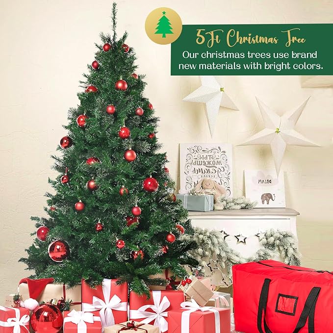 5ft Artificial Christmas Tree, Arbol de Navidad with 600 Branch Tips, Premium North Valley Spruce with Foldable Base Stand, Xmas Tree for Home, Office,Party Decoration-Green