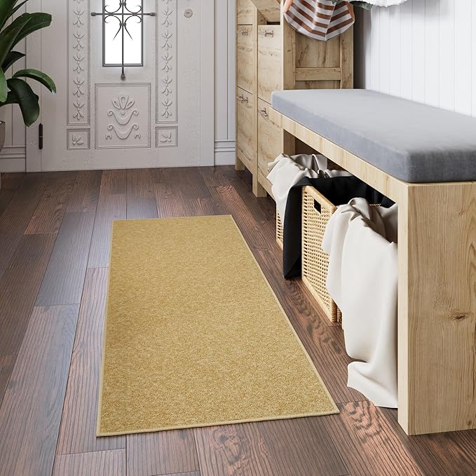 Ottomanson Hallway Runner Rug 2'2" x 6' Non Slip Solid Area Rugs Easy to Clean Laundry Rug Runner Durable & Pet Friendly Floor Carpet Runners for Hallways Entryway Living Room Kitchen, Beige