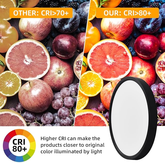 Hlite 6pack 12 inch Flush Mount LED Ceiling Light Fixtures, 24W 2400LM Super Slim, 3CCT Selectable (3000K/4000K/5000K), for Kitchen, Bedroom (Black)