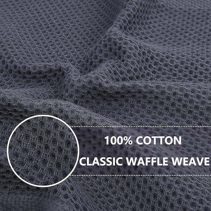 Homaxy 100% Cotton Oversized Waffle Weave Kitchen Dish Towels, Ultra Soft Absorbent Quick Drying Cleaning Towel, 20 x 28 Inches, 4-Pack, Dark Grey