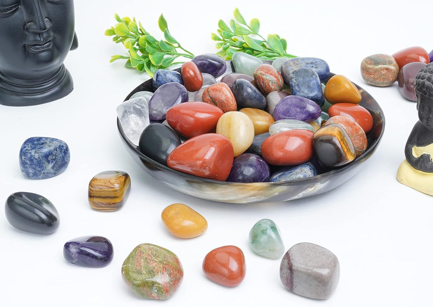 Crocon 1LB Assorted Crystals Tumbled Stones Bulk Set 2000+ Carats Pocket Crystal Healing Balancing Gemstones Tumbled Collection Palm Stone Good Luck Charm Gift Craft Home Decor Size: 20-25 mm