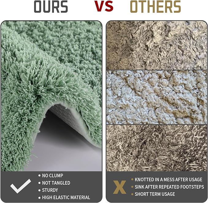 Yimobra U Shaped Toilet Bath Rug, Fluffy Plush, Super Shaggy Soft Non Slip, Water Absorbent Microfiber Bath Mat, Dries Quickly, Machine Washable Thick Bathroom Rugs, 20"x 24", Pure Light Green