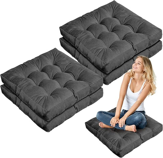 Jerify 4 Pcs Floor Pillow Cushions 22 x 22 Inch Round Square Large Meditation Floor Pillow for Classroom Adult Meditation Picnic Party Cushion for Seating Gift Christmas(Dark Grey,Square)