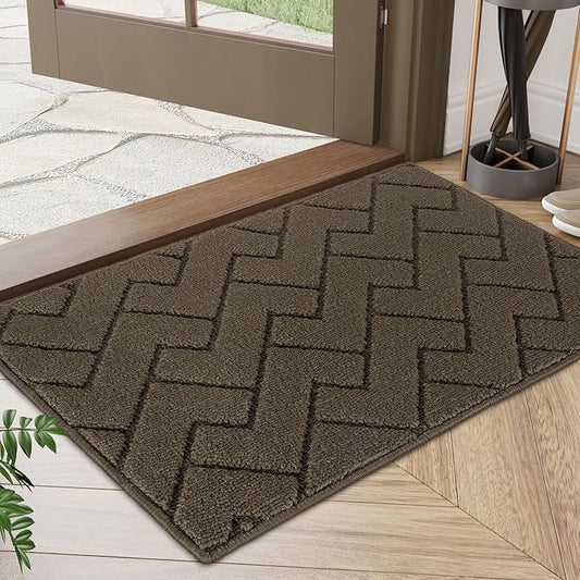 hicorfe Front Door Mat Outside Entrance,20"x31.5" Absorbent Muddy Dirt Resist Welcome Door Mats Outdoor Indoor,Stain and Fade Resistant,Non Slip Backing Entry Mat Doormat for Entryway(Latte)