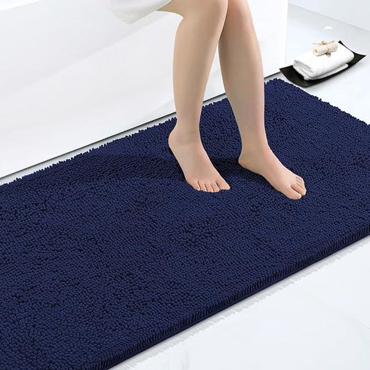 Smiry Luxury Chenille Bathroom Rugs 40x32, Extra Soft and Absorbent Shaggy Bath Mat, Machine Washable, Non-Slip Plush Carpet Runner for Tub, Shower, and Floor, Home Decor Accessories, Navy Blue