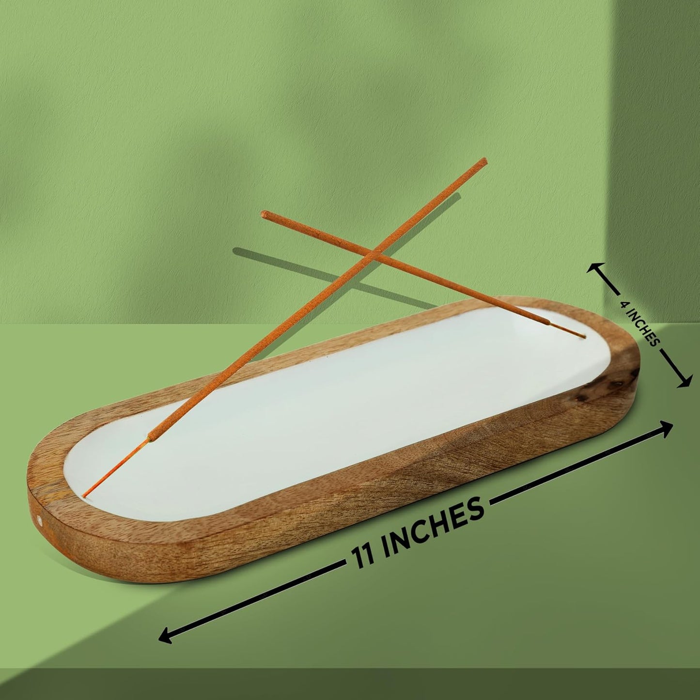 Hand Painted White Incense Holder,Wooden Incense Burner,Ash Catcher, Incense Tray 11x4x1.5 Inches, Best for Home Fragrance-Aesthetic Room Décor