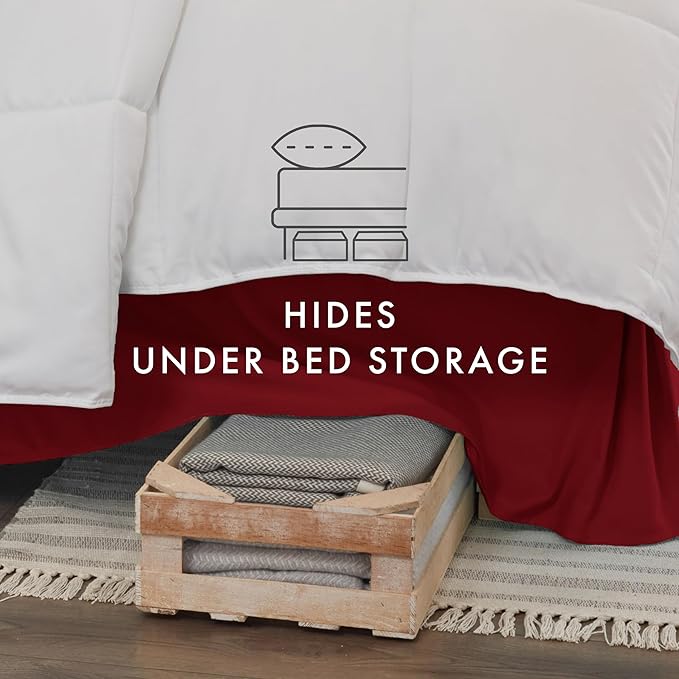 Linen Market Bed Skirt - Ultra Soft Microfiber - Easy Fit with 14 Inch Tailored Drop - Hotel Quality, Shrinkage & Fade Resistant - Bed Cover - Queen Bed Set - Bedroom Décor - (Queen, Burgundy)