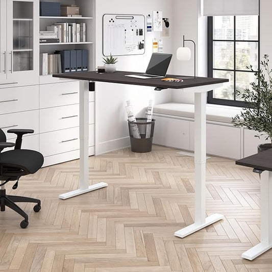 Bush Business Furniture 60-inch Electric Height Adjustable Standing Desk, Ergonomic Sit-Stand Computer Table for Home and Professional Office, Move 40 Series, Storm Gray with White Base