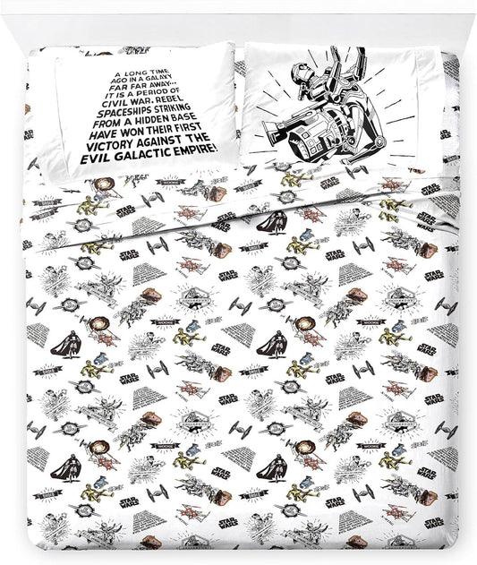 Jay Franco Kids Sheet Set with Fitted, Flat Sheets & Pillow Cover - Ultra-Soft Bedding with Pillowcase for Room Decor, White - Star Wars, 4 Piece King