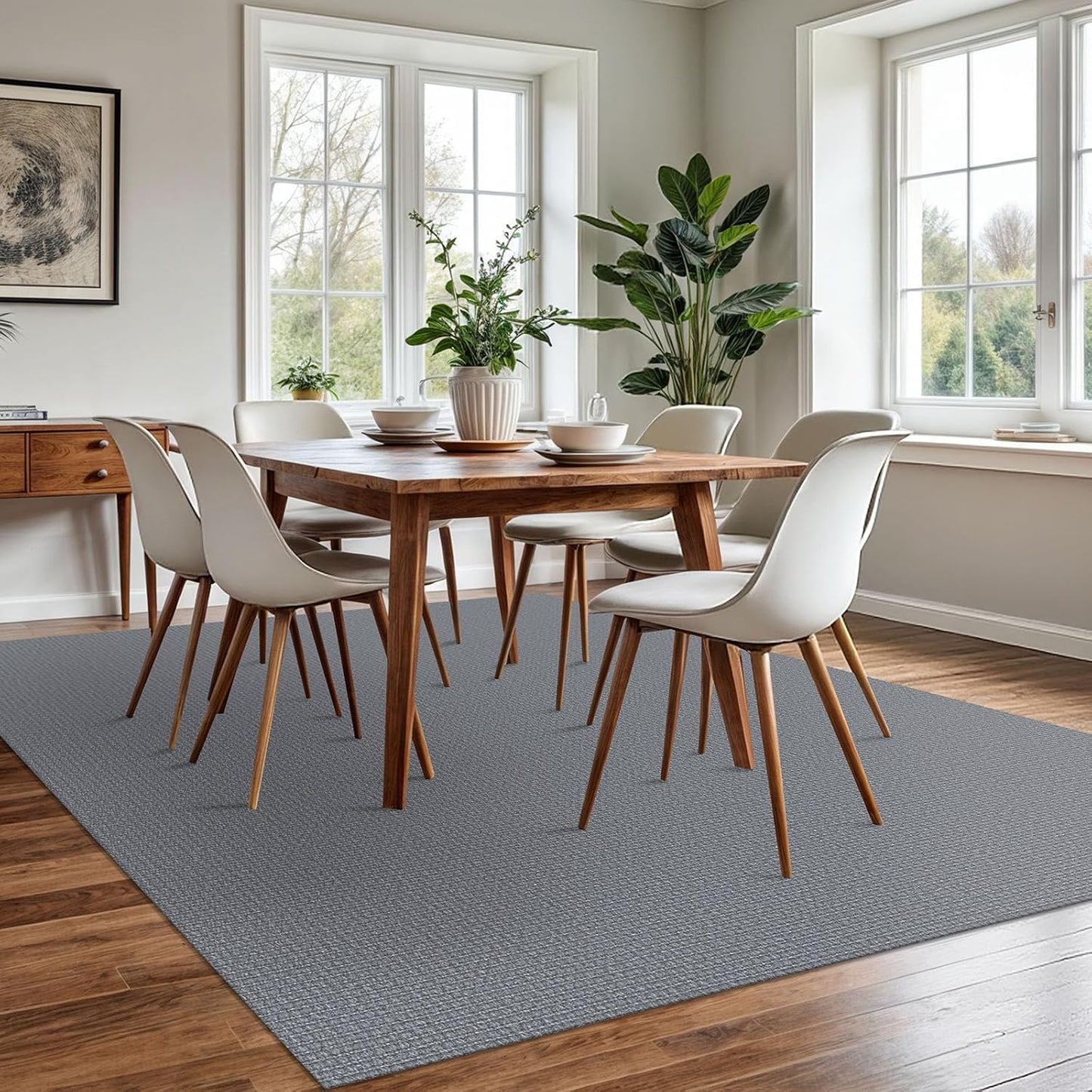 KOZYFLY Washable Area Rug for Living Room 6x9 Ft Non Slip Rubber Backed Bedroom Rug Braided Cotton Dining Room Rug, Large Floor Carpet for Living Room Dining Room, Grey