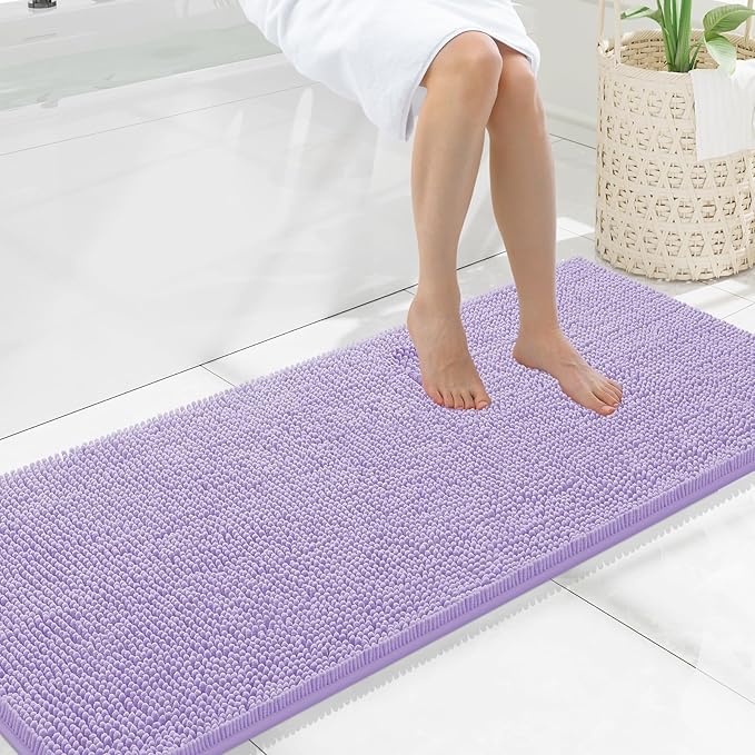 Smiry Luxury Chenille Bathroom Rugs 59x20, Extra Soft and Absorbent Shaggy Bath Mat, Machine Washable, Non-Slip Plush Carpet Runner for Tub, Shower, and Floor, Home Decor Accessories, Purple