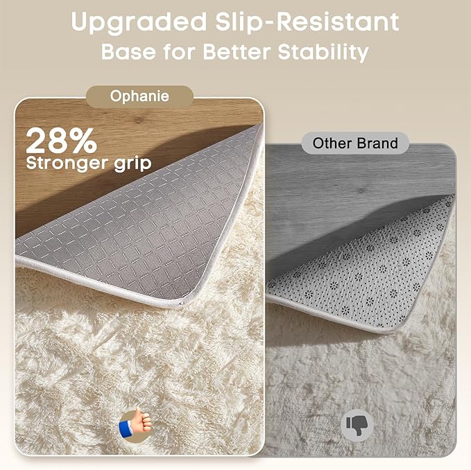 Ophanie Area Rugs for Living Room Bedroom, Upgrade Non-Slip Fluffy Soft Ivory Shag Carpet, Indoor Floor 4x6 Fuzzy Shaggy Living Room Plush Nursery Rug for Kids Home Dorm Decor Aesthetic