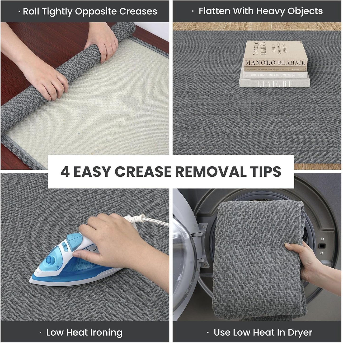 IOHOUZE Washable Runner Rug 2x6 Non Slip Runners for Hallways Entryway Runner Indoor, Kitchen Rugs Woven Cotton Floor Carpet for Kitchen Hall Entrance Bedroom, Charcoal/Dark Grey