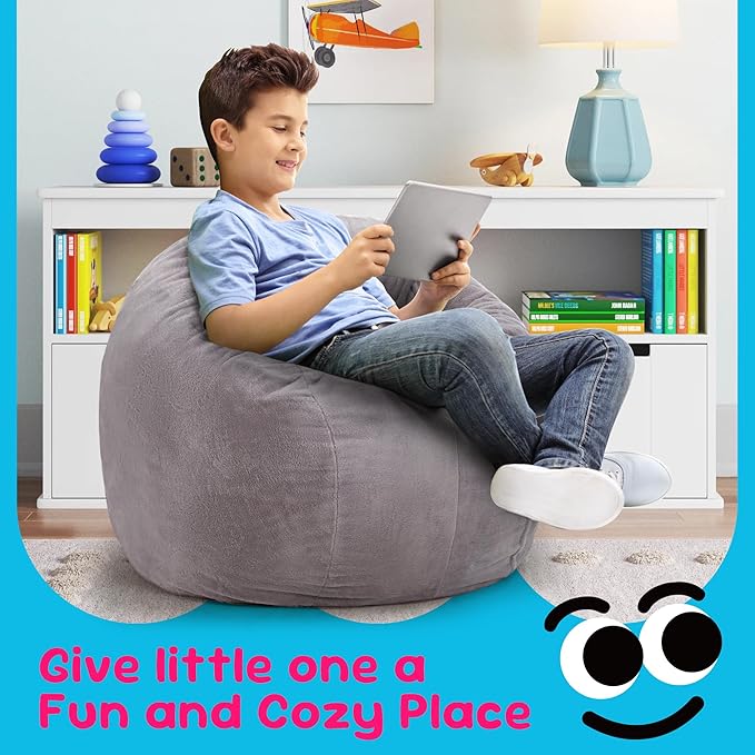 Hobestluk Bean Bag Chairs 2.5FT Bean Bag Chair with Memory Foam Filled & Plush Faux Fur Cover Small Bean Bag Chairs for Playroom, Living Room, Bedroom (Grey)