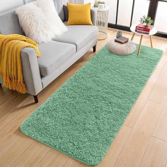 OLANLY 2x6 Machine Washable Runner Rugs for Hallway, Soft Fluffy Shaggy Bedside Rugs for Bedroom, Living Room, Indoor Floor Carpet for Kids Girls Boys, Nursery Rooms, Home Decor Aesthetic, Mint Green
