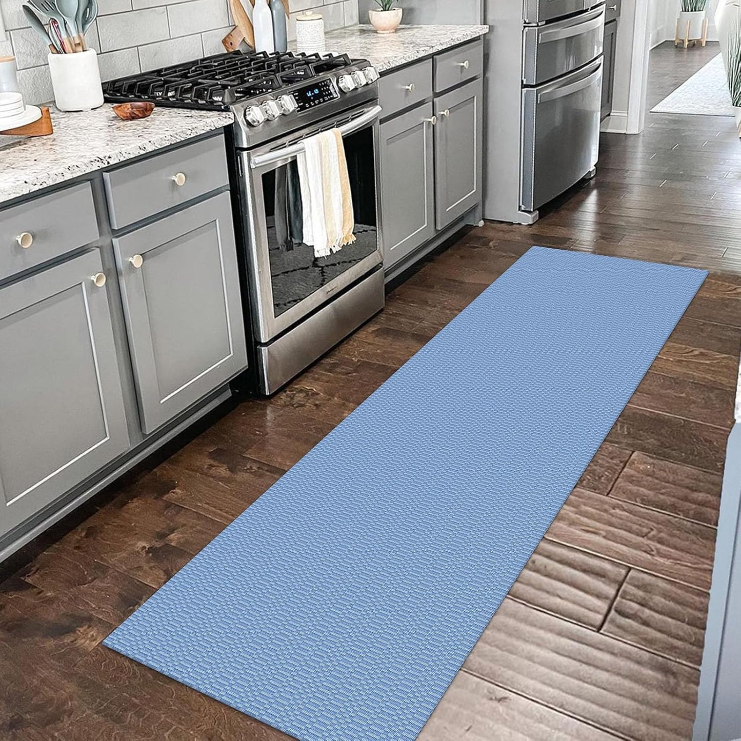 KOZYFLY Washable Runner Rug 2x6 Ft Runners for Hallways Kitchen Runner with Rubber Backing Braided Cotton Entryway Runner Indoor, Carpet for Hallway Kitchen Entryway Bedroom, Blue
