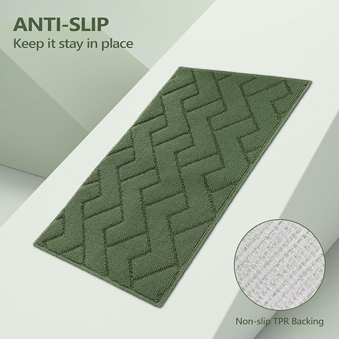 hicorfe Kitchen Rugs and Mats Sets,2 Pieces Super Absorbent Polypropylene Non-Slip Rug,Soft Comfort Floor Mat,Washable for Kitchen,Hallway,Office,Sink,Laundry(20" x 31.5" Plus 20" x 59",Green)