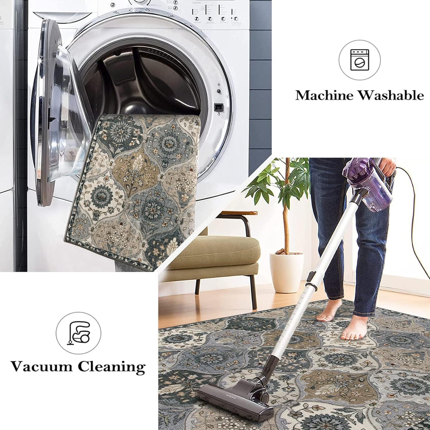 Lahome Moroccan Trellis Small Area Rug, 2x4 Rugs for Entryway Non-Slip Vintage Ultra-Thin Washable Indoor Door Mat Distressed Throw Carpet for Bathroom Kitchen Bedroom, Grey