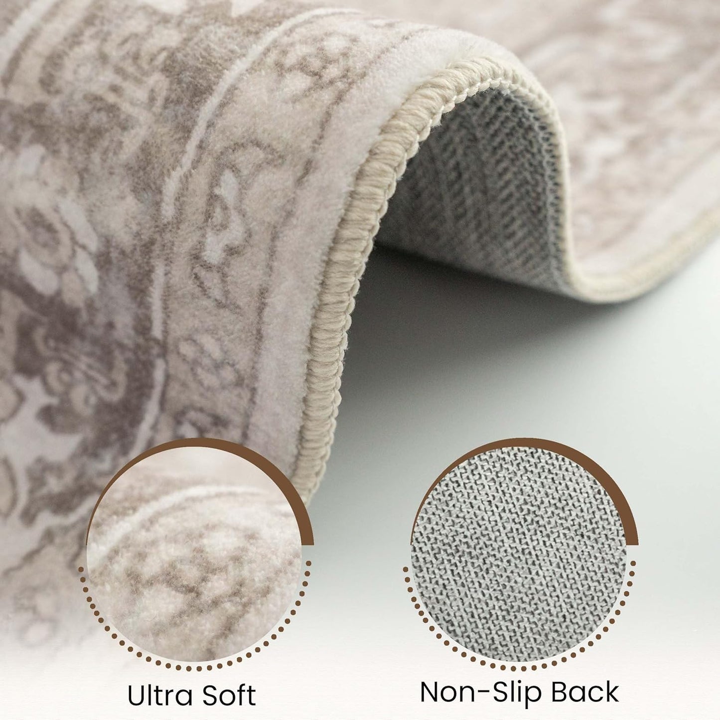 Washable Area Rug 6x9 | Non Slip Area Rug for Living Room, Bedrooms, Dining Room | Ultra-Soft Flannel Carpet Area with Rubber Backing (Sand, 6x9)