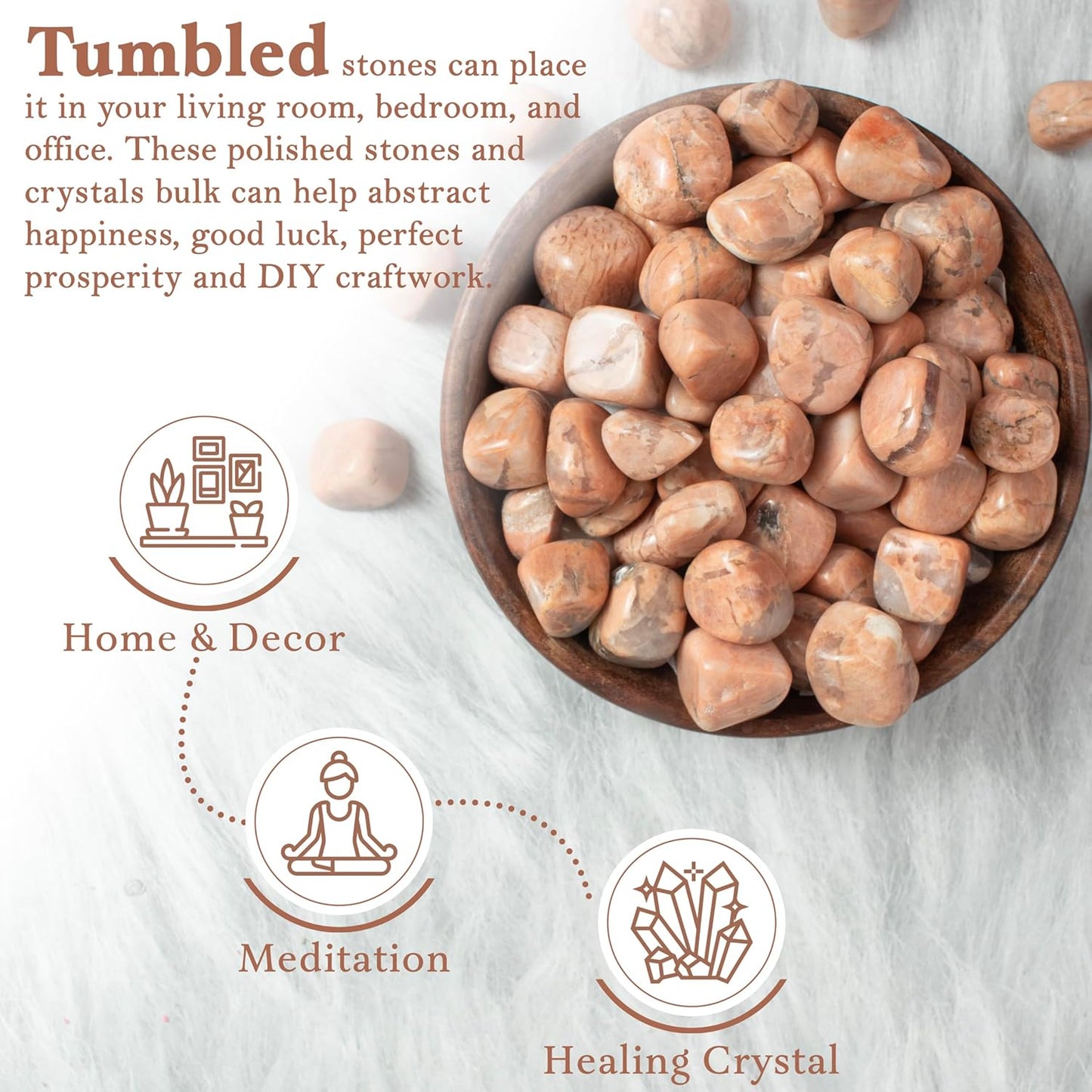 Crocon 1LB Peach Moonstone Tumbled Stones and Crystals bulk 2000+ Carats Natural Crystal Kit for Reiki Healing Crystal Polished, Tumble Stones, Chakra Balancing, Reiki Gift Home Decor Size : 20-25 mm