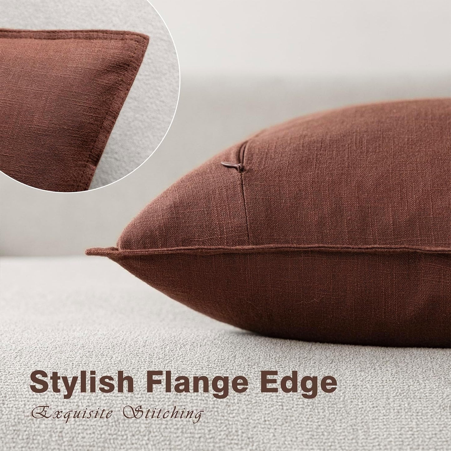 Foindtower Pack of 2, Decorative Linen Soild Throw Pillow Covers Soft Accent Euro Cushion Case Boho Farmhouse Pillowcase for Chair Couch Sofa Bedroom Living Room Home Decor 26 x 26 Inch Rust Red