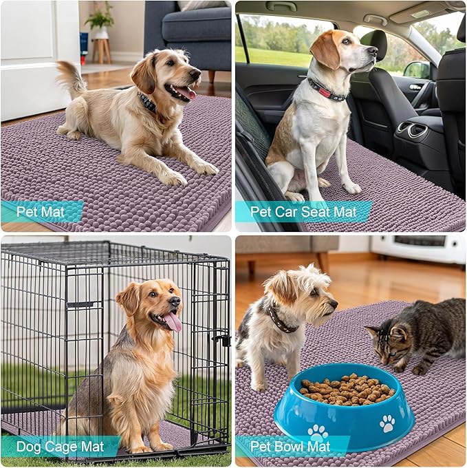 OLANLY Dog Door Mat for Muddy Paws 44x32, Absorbs Moisture and Dirt, Absorbent Non-Slip Washable Doormat, Quick Dry Chenille Mud Mat for Dogs, Entry Indoor Entryway Carpet for Inside Floor, Deep Plum