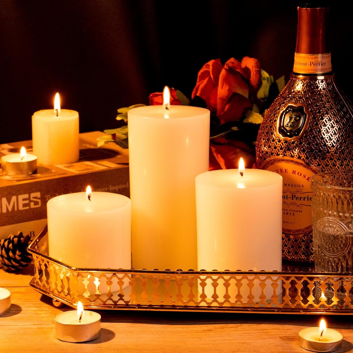 KONNI White Pillar Candles Set of 3, 3"x 6" Unscented Pillar Candles Bulk, 56 Hours Long Burning Candles, Smokeless&Dripless Large Round Candle for Wedding, Home Decoration, Parties, Spas, Dinner