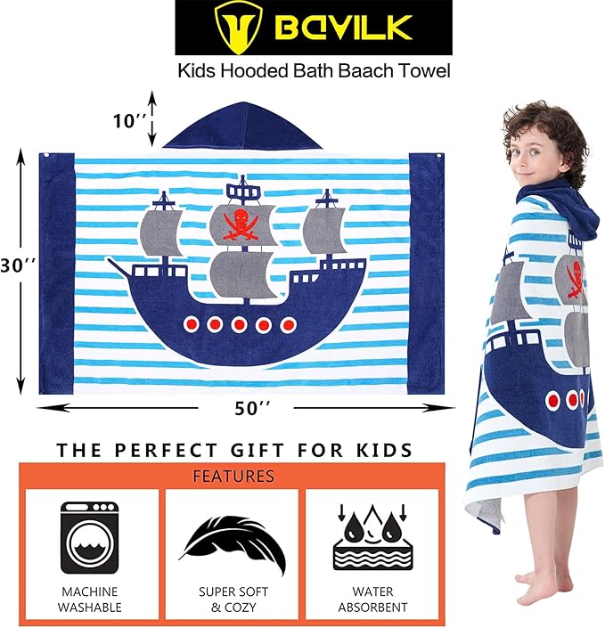 Kids Bath Towels, Kids Towel Girls Boys Hooded Beach,Bathroom,Pool Swim Towels 30 × 50 INCH Large Size Ultra Absorbent Cute Cartoon Animal Full Vitality 100% Cotton Wearable Wrap for Child