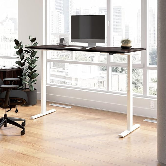 Bush Business Furniture 72-inch Electric Height Adjustable Standing Desk, Ergonomic Sit-Stand Computer Table for Home and Professional Office, Move 60 Series, Black Walnut with White Base