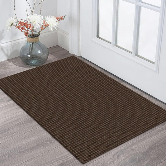 KOZYFLY Indoor Door Mat 2x3 ft Small Area Rugs Washable Front Door Mat Non Slip Rubber Backed Entryway Rug Cotton Entrance Doormat for Front Porch Bathroom Kitchen Bedroom, Reddish Brown/Coffee