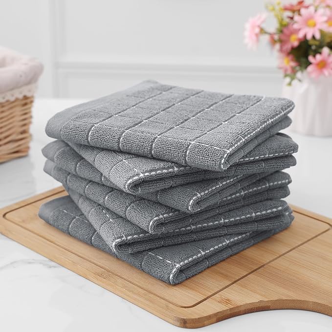 Homaxy 100% Cotton Terry Kitchen Dish Cloths, Ultra Soft and Absorbent Dish Towels for Kitchen, Suitable for Drying and Washing Dishes, 6 Pack, 12 x 12 Inches, Grey