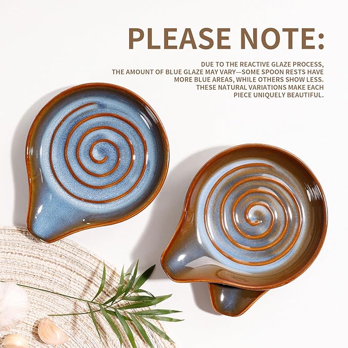 Spoon Rest for Stove Top, Large Ceramic Spoon Holder for Kitchen Counter, Heat Resistant Cooking Utensil Rest, Dishwasher Safe 5.1 Inch by ANTIS’S HOME (Blue)