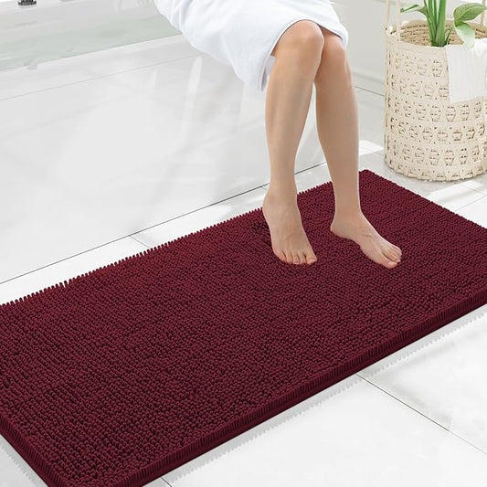 Smiry Luxury Chenille Bathroom Rugs 47x20, Extra Soft and Absorbent Shaggy Bath Mat, Machine Washable, Non-Slip Plush Carpet Runner for Tub, Shower, and Floor, Home Decor Accessories, Burgundy