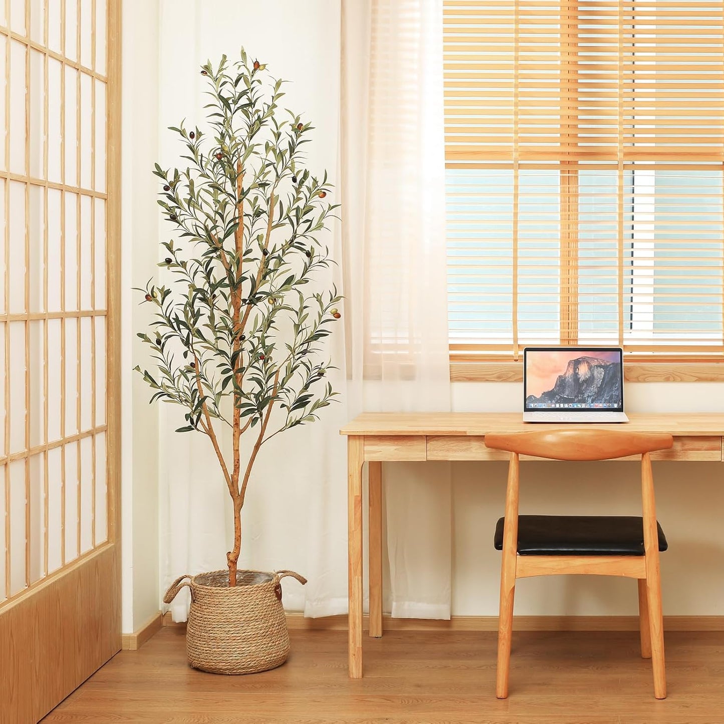 Kazeila Artificial Olive Tree 6FT Tall Faux Silk Plant for Home Office Decor Indoor Fake Potted Tree with Natural Wood Trunk and Lifelike Fruits, 2 Pack