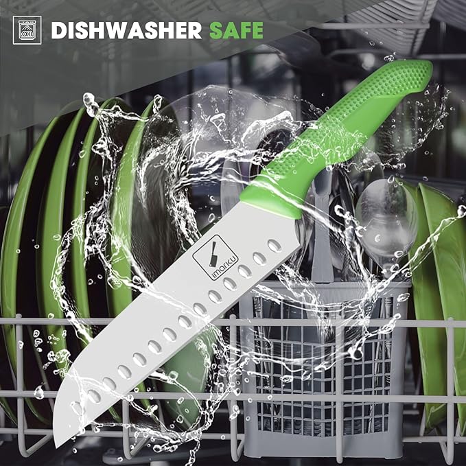 imarku Knife Set with Block, Sharp Knife Set with Built-in Sharpener, Japanese Stainless Steel Kitchen Knife Set with Non-Slip Ergonomic Handle, Dishwasher Safe, Best Holiday Gifts, 14 PCS, Teal Green