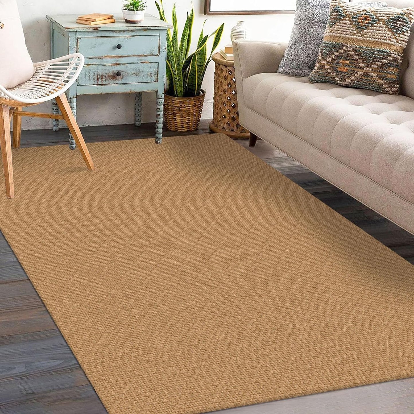 KOZYFLY Washable Entryway Rug 3x5 Ft Area Rugs Cotton Rubber Backed Throw Rugs Indoor Door Mat Floor Carpet for Front Entrance Bathroom Kitchen Living Room Kitchen Rugs Braided, Warm Tan