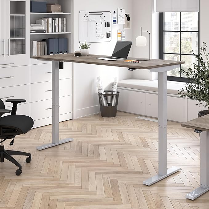 Bush Business Furniture 72-inch Electric Height Adjustable Standing Desk, Ergonomic Sit-Stand Computer Table for Home and Professional Office, Move 40 Series, Modern Hickory with Metallic Gray Base