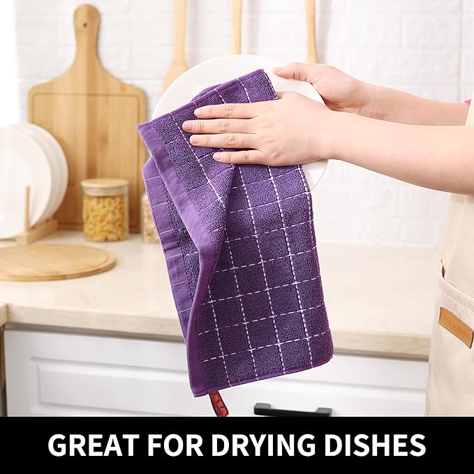 Homaxy 100% Cotton Terry Kitchen Dish Cloths, Ultra Soft and Absorbent Dish Towels for Kitchen, Suitable for Drying and Washing Dishes, 6 Pack, 12 x 12 Inches, Purple