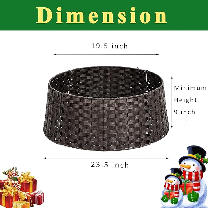 SUNNYPARK Christmas Tree Collar, 23'' D Handmade Artificial Rattan Wicker Christmas Stand Tree Collar Basket Base Cover for Holiday Decoration-Round Dark Brown