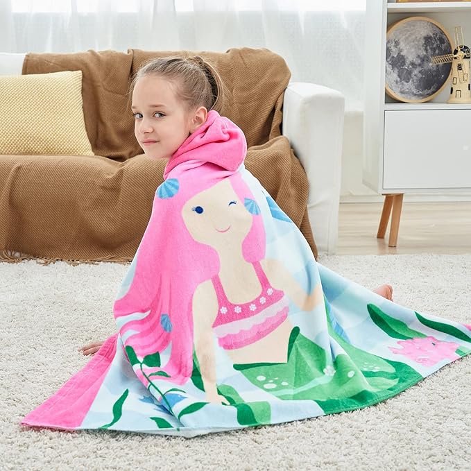 Kids Bath Towels, Kids Towel Girls Boys Hooded Beach,Bathroom,Pool Swim Towels 30 × 50 INCH Large Size Ultra Absorbent Cute Cartoon Animal Full Vitality 100% Cotton Wearable Wrap for Child